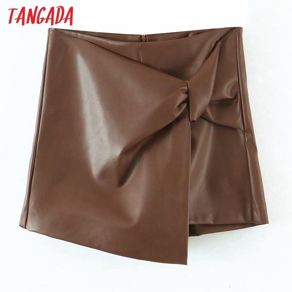 

women faux leather brown skirts bow zipper french style female mini skirt qd04 210416, Black