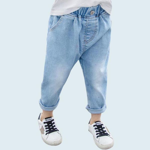 

jeans for girls solid toddler elastic waist kids casual style kid clothes baby, Blue