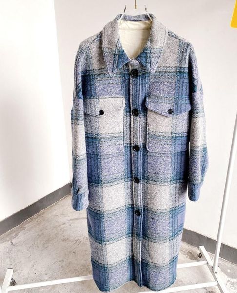 

women's wool & blends women blend wide plaid mixed color long coat, Black
