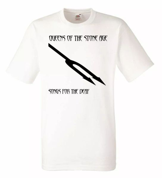 

queens of the stone age songs for the deaf white mens rock band tee shirt, White;black