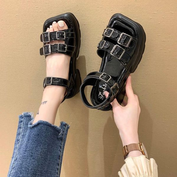 

sandals 2021fashion platform sandales heel buckle basic women shoes female fashion summer sandalias, Black