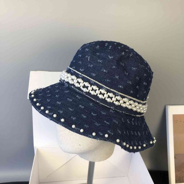 

2021 new denim pearl fisherman's hat for women zy, Blue;gray