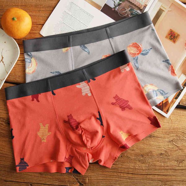 

songtu tongbiao fun trend printed boxers modal cotton breathable men's underwear middle waist shorts, Black;white