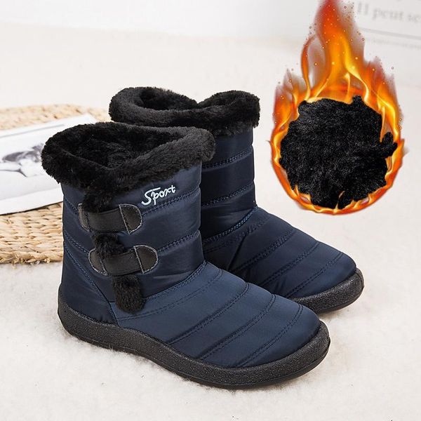 

boots women waterproof snow female plush winter warm striped ankle botas mujer shoes woman flats, Black
