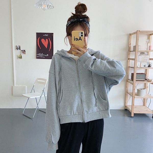 

luxury jackets 2021 autumn korean bf style loose and thin simple solid color cardigan zipper sweater casual coat women's fashion, Black;brown