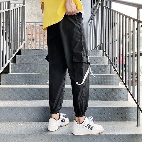 

men's pants 2021 spring line with thin section korean version of ins trend wild beam foot tooling students loose casual nine s-3xl, Black