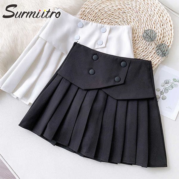 

surmiitro spring summer mini pleated skirt women korean style white black high waist aesthetic skirt female shorts lining 210712