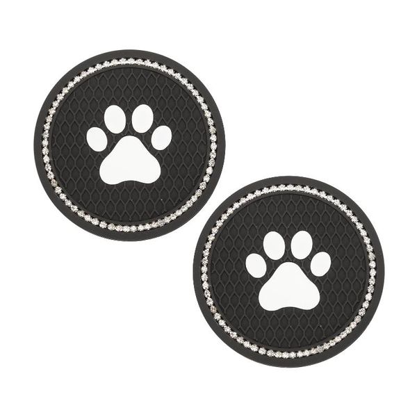 

mats & pads 2pcs round cat rhinestone pad cute bling cup holder mat pvc anti-slip home decoration car universal office