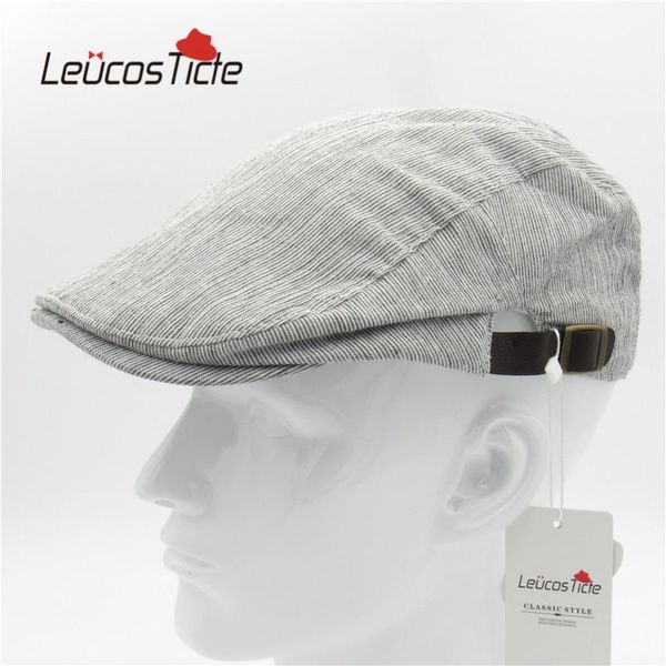 

berets leucosticte fashion brand vintage striped snapback summer sun hats for men women casual cotton beret caps, Blue;gray