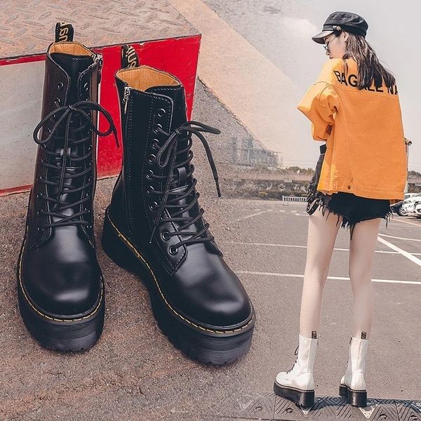 

dress shoes thick sole high zipper single boots 2021 women's muffin british wind locomotive, Black