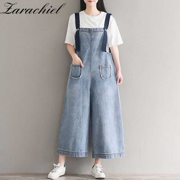 

women loose jean overalls ninth rompers denim boot cut jumpsuit pocket girl suspender wide leg pant 210416, Black;white