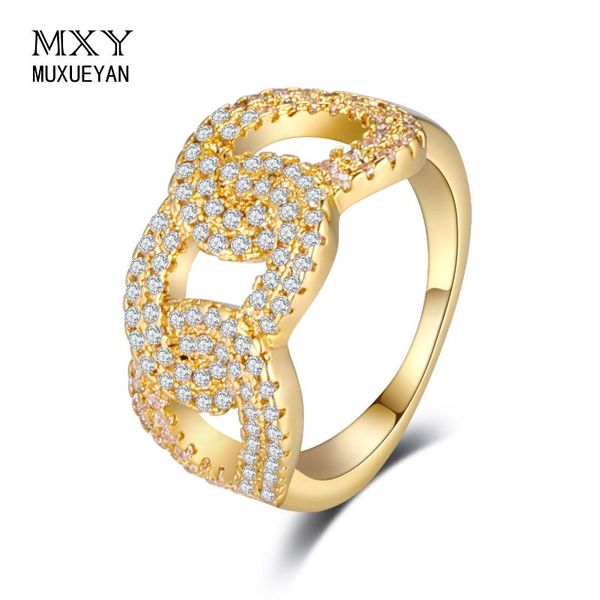 

cluster rings geometric anniversary for women light yellow gold color micro inlay zircon wedding jewelry 2021 trendy latest muxueyan, Golden;silver