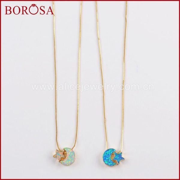 

pendant necklaces borosa 5pcs crescent & star beads man-made opal pendants for women blue necklace jewelry g1573, Silver