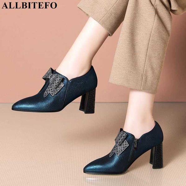 

allbitefo size 33-42 sheepskin real genuine leather women heels spring bow design fashion casual high heel shoes high heels 210611, Black