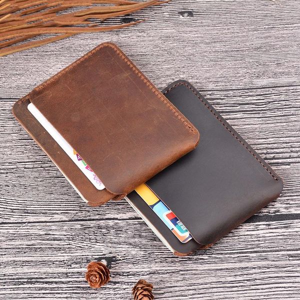 

card holders handmade holder men genuine leather wallet slim vintage cardholder crazy horse money case, Brown;gray
