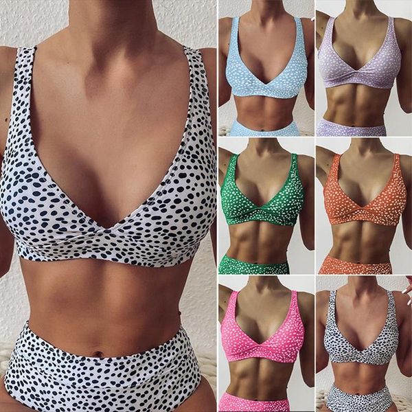

women's swimwear summer swimsuit polka dot print bikini top, White;black