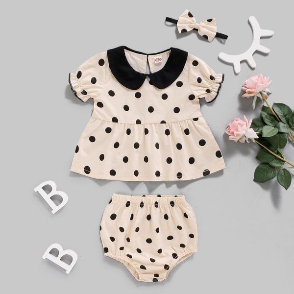 

born infant girl clothes 0 3 months baby beige short sleeve black dots t-shirt and shorts pants toddler outfits set clothing sets, White