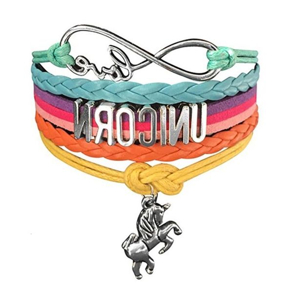 

hand catenary colorful woven colorful unicorn pendant letter bracelet, Black