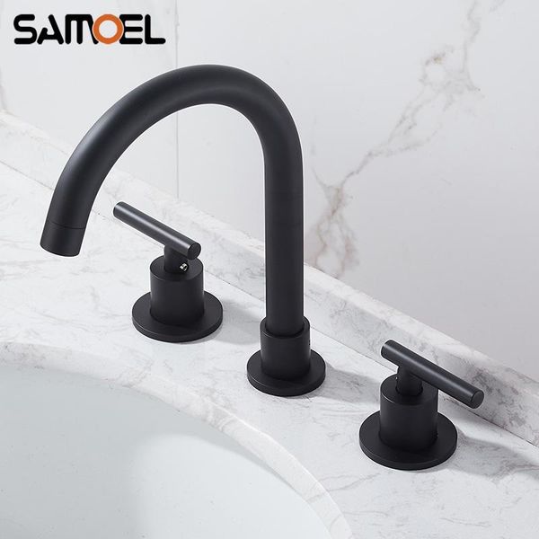 

bathroom sink faucets contemporary brass matte black dual handle cabinet faucet separated 3pcs cold water tap b3370