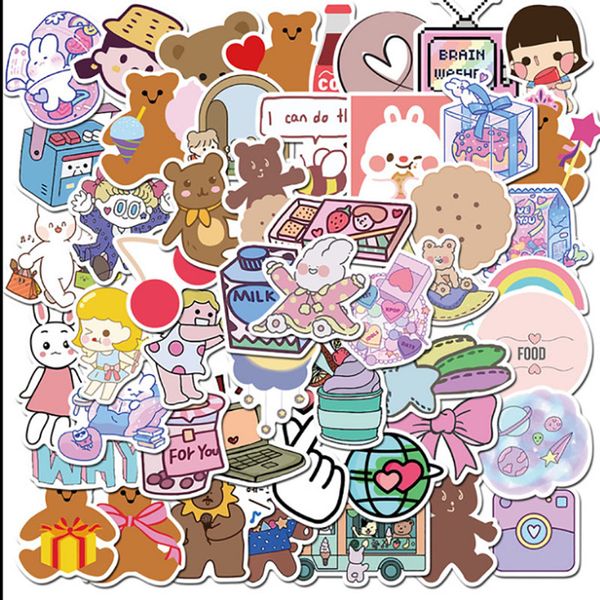 

50 pcs cute girl bear graffiti waterproof skateboard travel suitcase phone lapluggage stickers cute kids girl toys