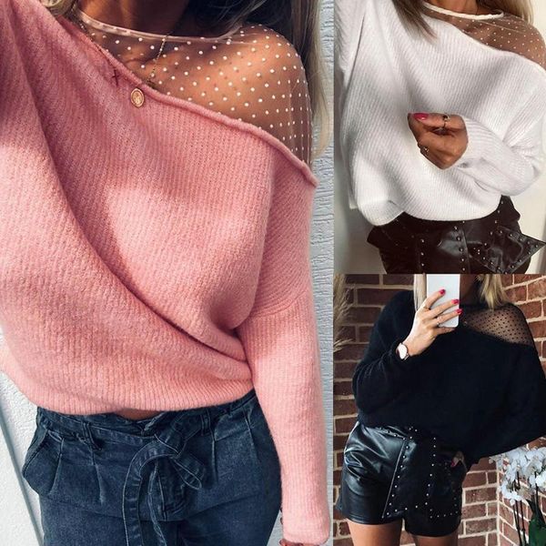 

women's sweaters 2021 winter pullover sweater women knitted blouse sheer see casual long sleeve pull female solid pullovers, White;black