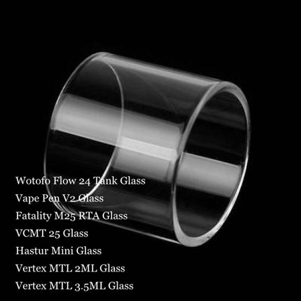 Tubo de vidro pirex de substituição para wotofo flow 24 pen v2 fatality m25 rta vcmt 25 hastur mini vertex mtl 2ml 3.5ml tanque