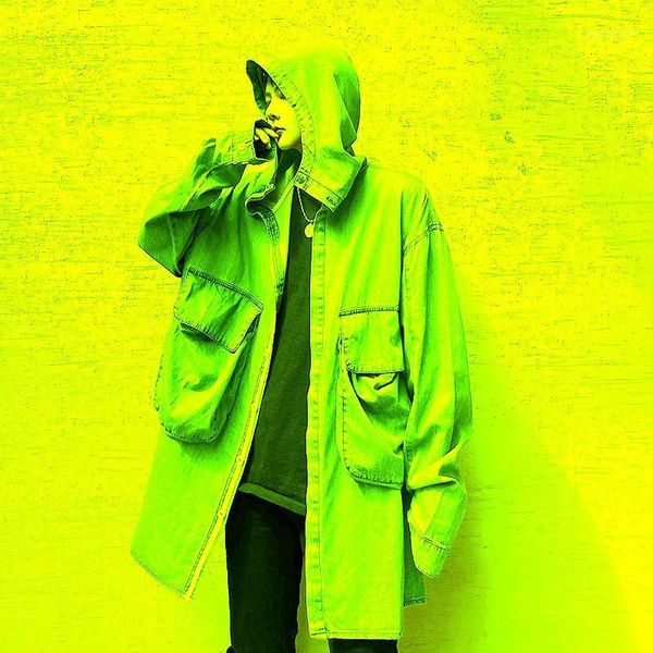 

men's streetwear oversize loose casual hooded denim trench coat cardigan outerwear male women hip hop jeans cargo jacket man coats, Tan;black