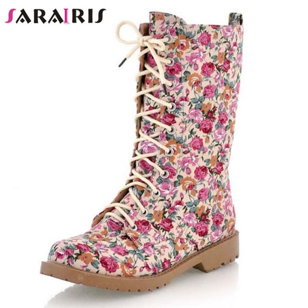 

boots sarairis lace up print platform work safety women vintage casual fluffy fashion ladies shoes, Black