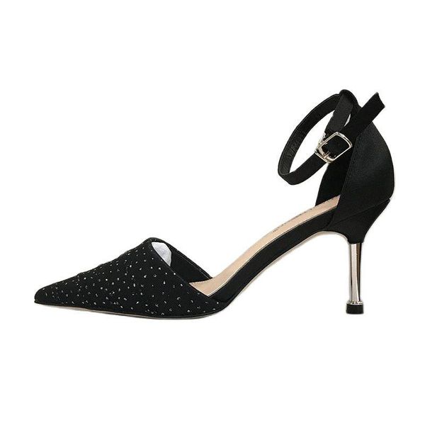 

sandals summer women's pumps silk thin heel height 7 cm pointed toe black green champagne fashion sexy