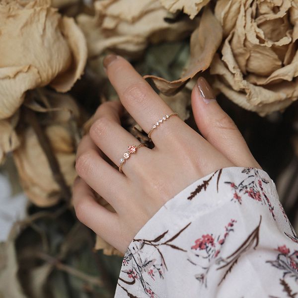 

small, delicate, sweet, diamond set, two piece girl friend pair ring, versatile personality, student index finger ring, Silver