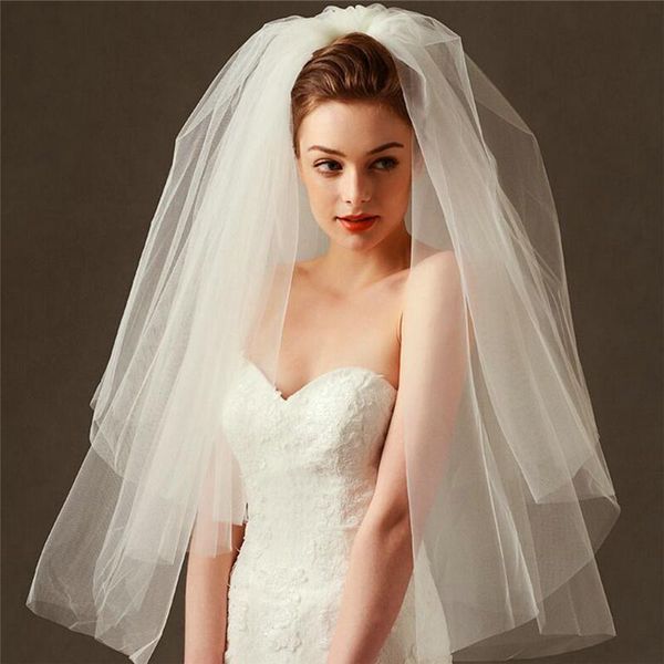 

bridal veils elegant two layers veil with comb short bride tulle white ivory wedding lace edge 2021 hairband c40, Black
