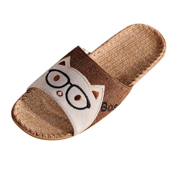 

slippers sagace linen slipper women cute cartoon animal falt heels comfort open toe flax flip flops beach shoes casual, Black
