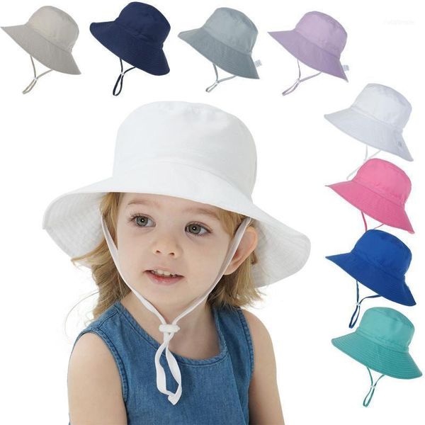 

caps & hats children summer hat for boys girls fashion breathable beach solid adjustable chin-strap 50+upf sun protection cap 0-6 years1, Yellow