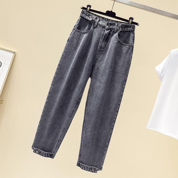 

bananas loose casual female harem pants ankle length trousers 2021 women's high waist baggy jeans plus size solid denim, Blue