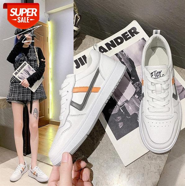 

first layer cowhide small white shoes women round head lace-up flat skateboard casual #jd3n