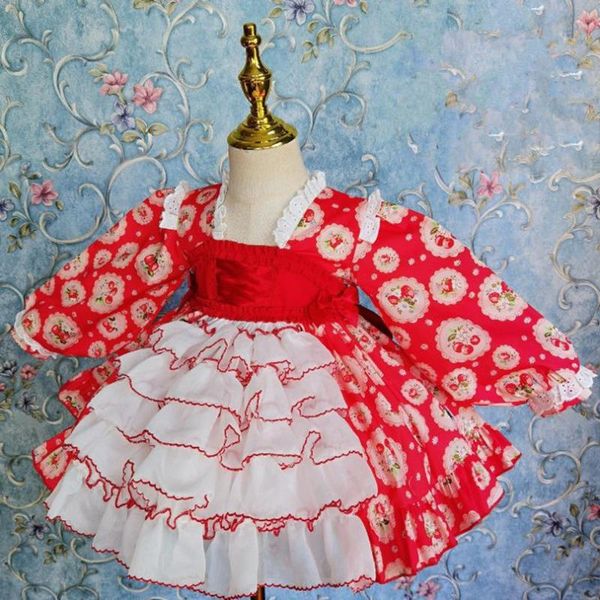 

girl's dresses children spanish lolita princess ball gowdress baby girl vintage christmas birthday year dress up toddler printed, Red;yellow