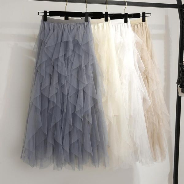 

skirts the fairy in spring of 2021 chic tender nets yarn irregular long white elegant veil, Black