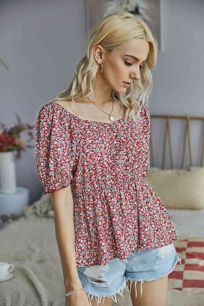 

summer real red s floral short-sleeve shirt with, White