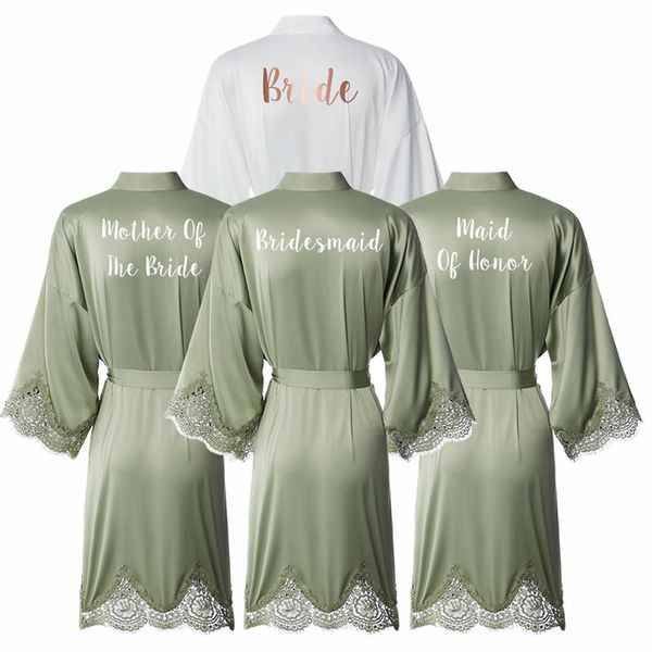 

women's sleepwear masatin lace robe gown bridesmaid robes kimono bride bridal women wedding green, Black;red