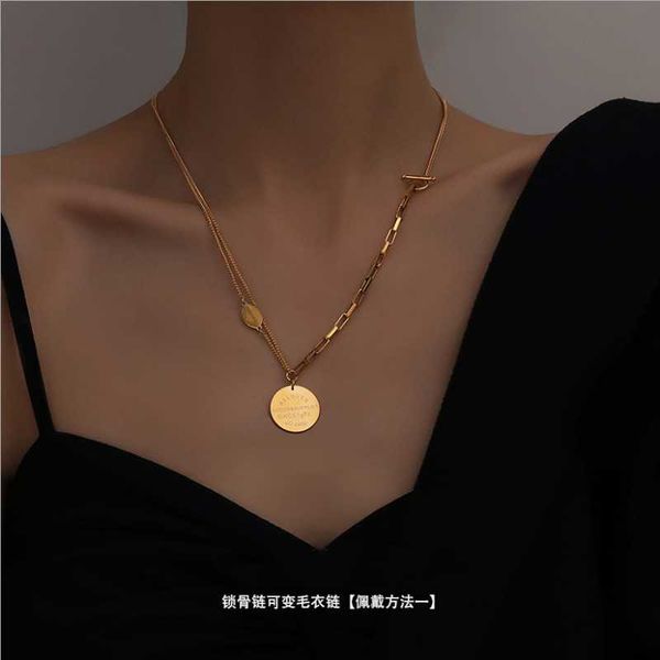 

chains s double t - button round necklace clavicle, Silver
