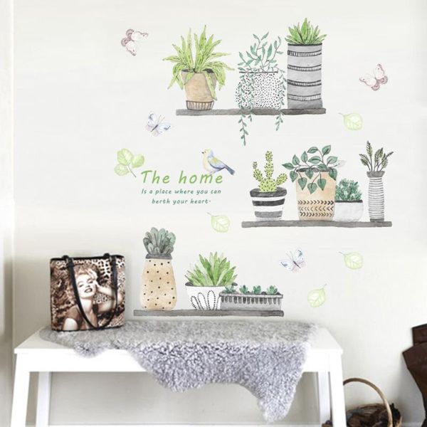 

wall stickers home decor potted plants sticker waterproof pvc material green eyes care for furniture windows