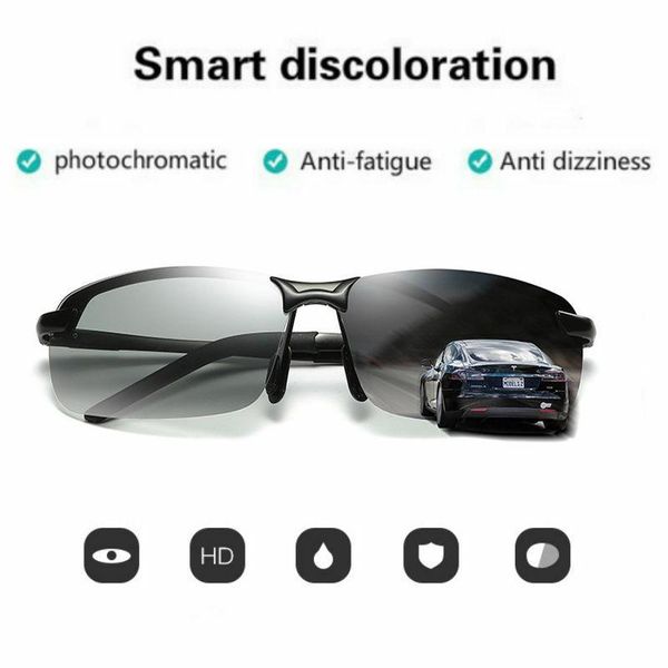 

outdoor eyewear alloy pochromic sunglasses men polarized chameleon glasses change color sun day night vision driving goggles