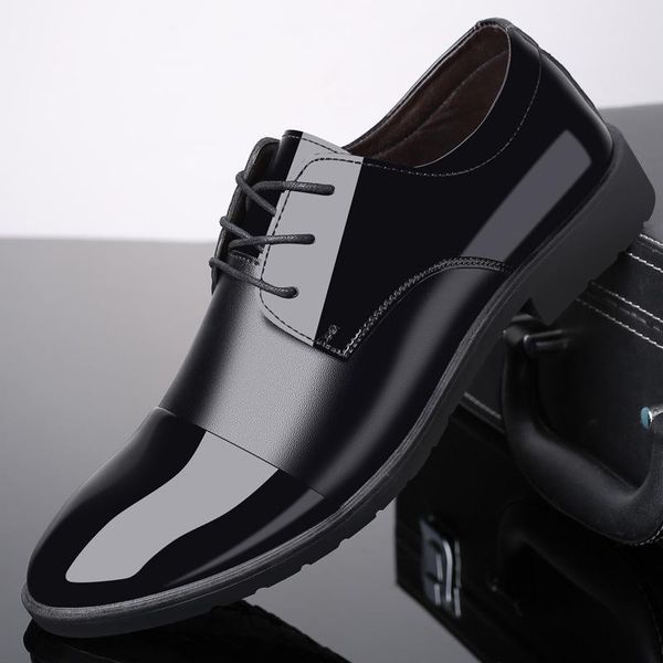 

men loafers wedding dress shoes patent leather oxford for hommes pointed toe, Black