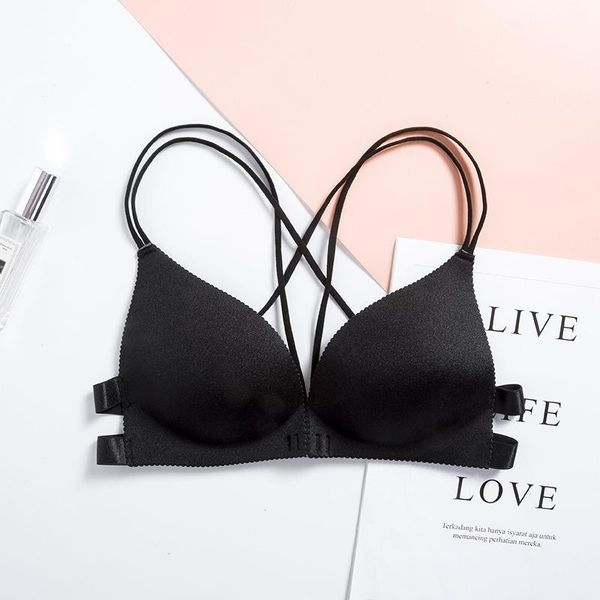 

bras 2021 women fashion bra back front closure beautify ladies wire padded lingerie bralette gather push up breast, Red;black