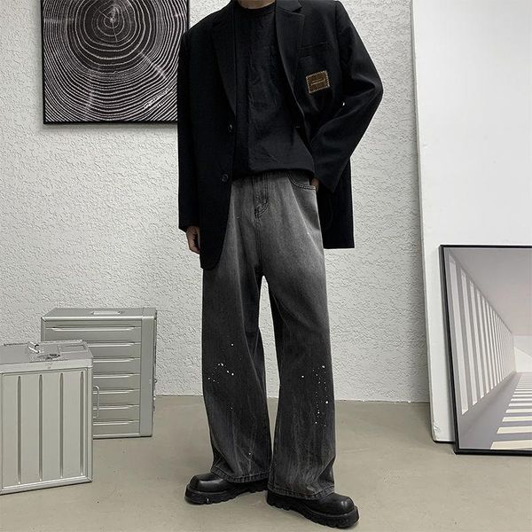 

men's jeans korean wide-leg fashion retro baggy tie-dye men streetwear loose hip-hop straight denim trousers mens s-xl, Blue