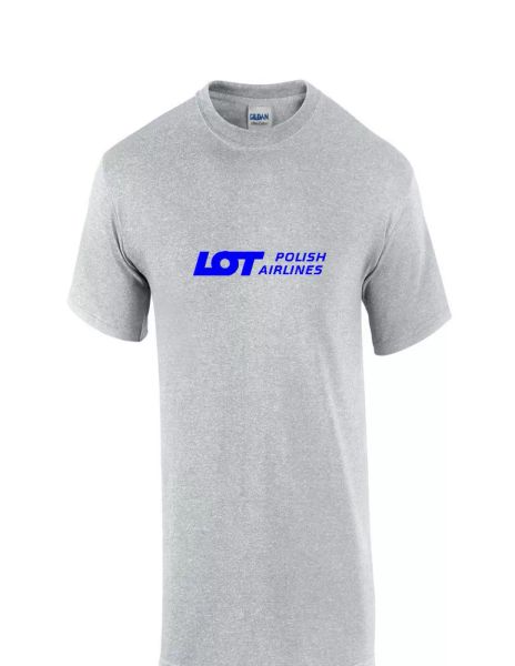 

lot polish airlines blue logo aviation sport gray cotton t-shirt, White;black