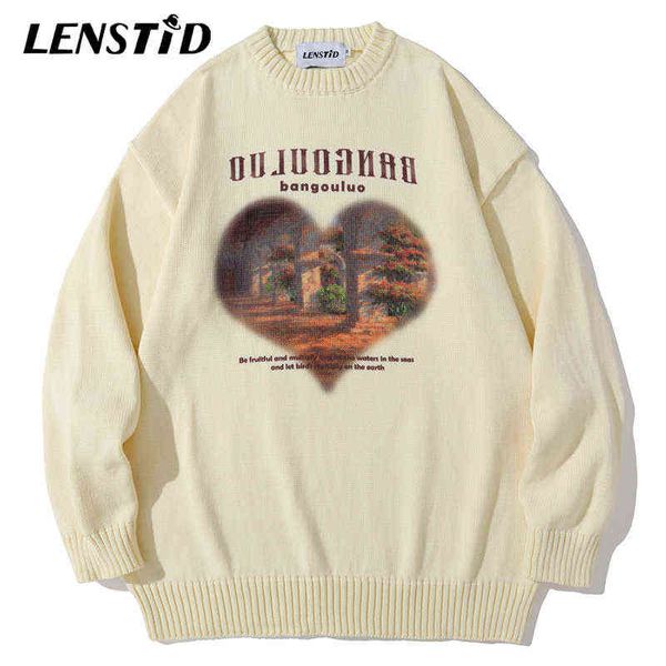 

lenstid men hip hop knitted jumper sweaters heart letter graphic print streetwear harajuku autumn oversize casual pullovers 211109, White;black