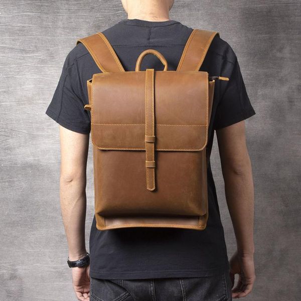 

genuine leather backpacks for men traveling lapdaypakcs retro crazy horse rucksacks mochila backpack