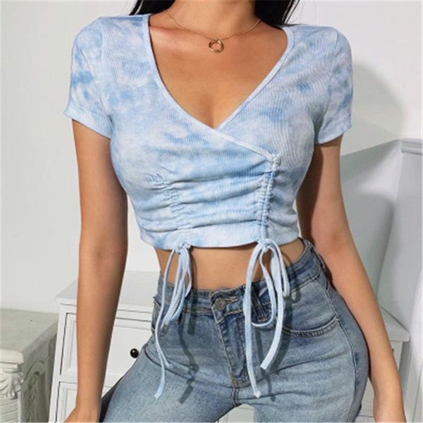 

fashion summer women t-shirt gradient v-neck slim ladies short sleeve cotton female tee k41 women's, White