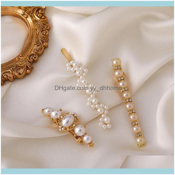 

& jewelry jewelrypearl flower hairpin vintage hairwear barrettes luxury handmade beaded crystal headdress clip side bangs women hair aessori, Golden;silver